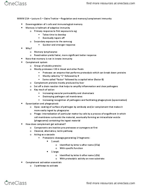 MIMM 214 Lecture Notes - Lecture 5: Mast Cell, Eosinophil, Anaphylaxis thumbnail