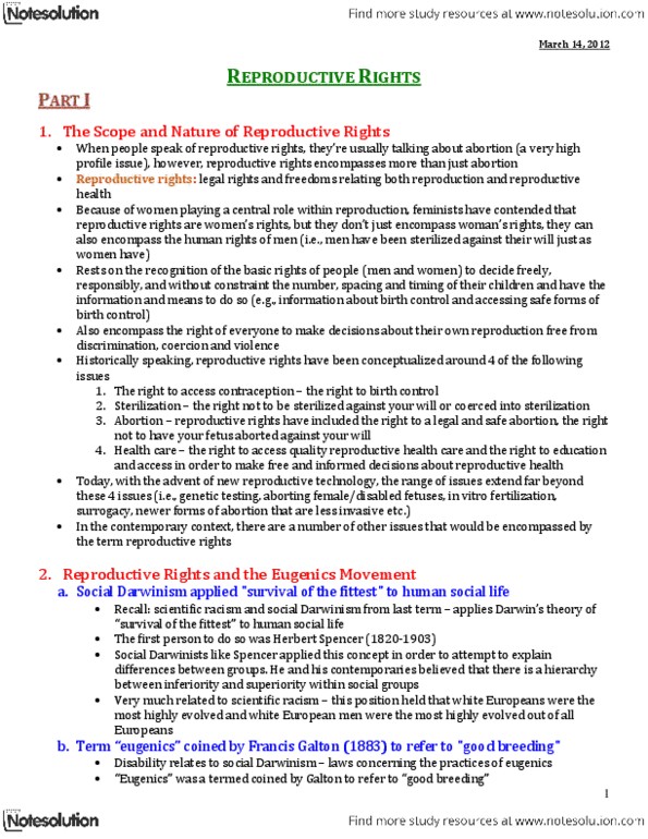 SOSC 1350 Lecture Notes - Therapeutic Abortion Committee, Henry Morgentaler, Sexual Sterilization Act Of Alberta thumbnail