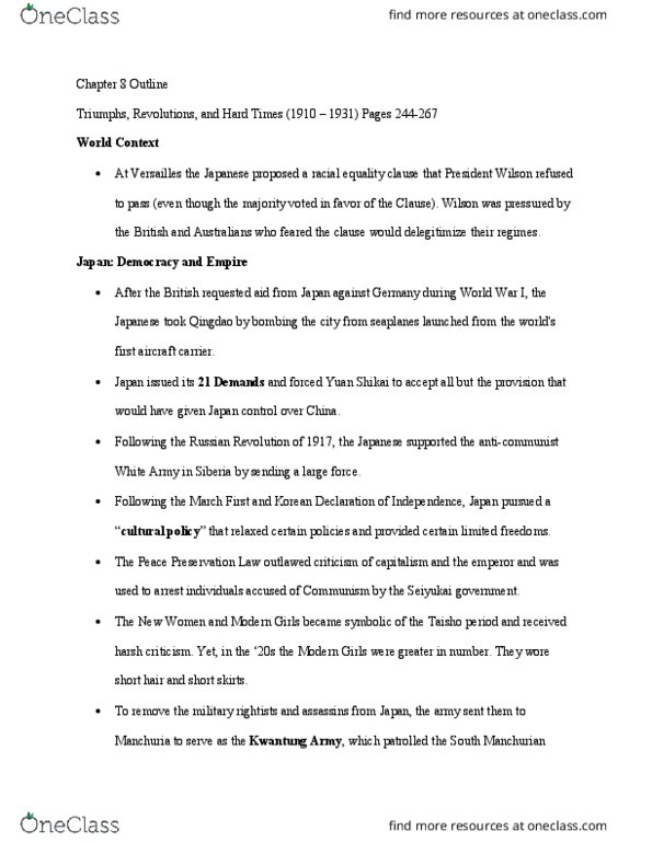 HIST 80b Chapter Notes - Chapter 8: South Manchuria Railway, Peace Preservation Law, Yuan Shikai thumbnail