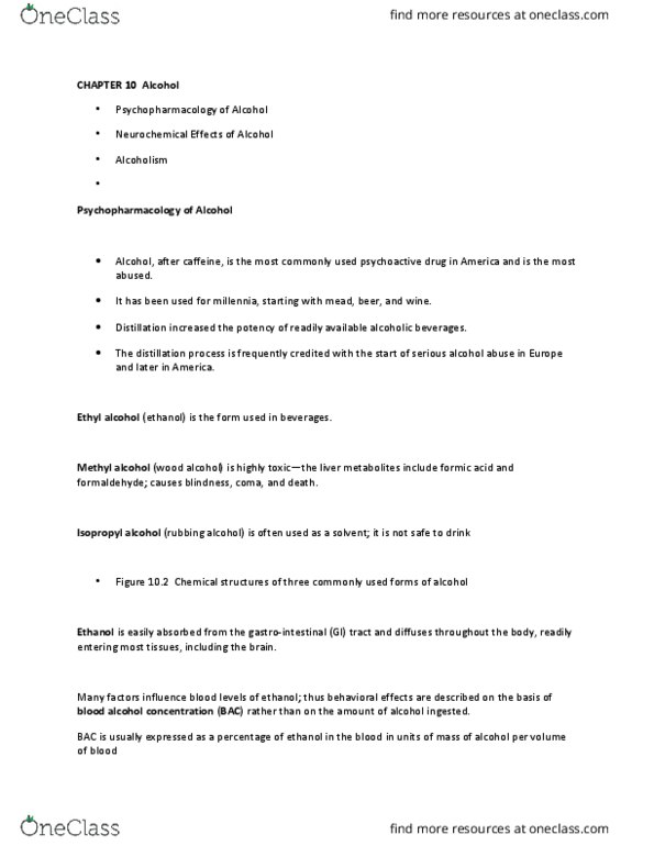 PSY 374 Lecture Notes - Lecture 10: Acetaldehyde Dehydrogenase, Blood Alcohol Content, Cytochrome P450 thumbnail