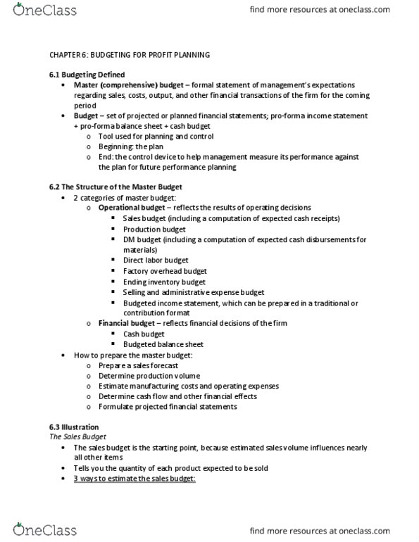 ACCT 102 Chapter Notes - Chapter 6: Budget, Deutsche Luft Hansa, Financial Statement thumbnail