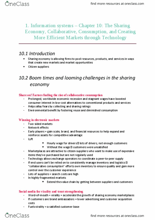 MGCR 331 Chapter Notes - Chapter 10: Lyft, Information System, Network Effect thumbnail