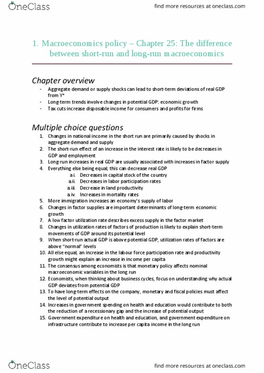 ECON 295 Chapter Notes - Chapter 25: Aggregate Demand, Macroeconomics, Multiple Choice thumbnail