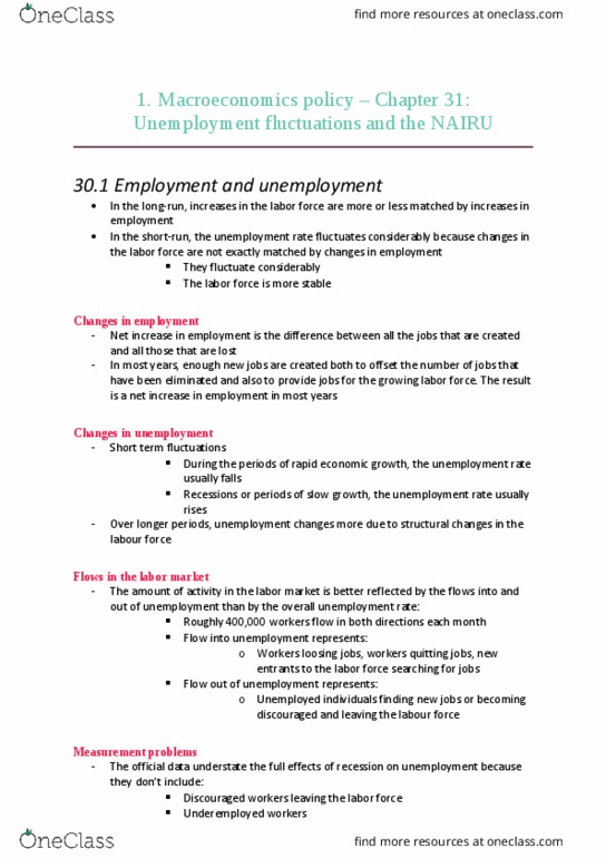 ECON 295 Chapter Notes - Chapter 31: Frictional Unemployment, Involuntary Unemployment, Unemployment thumbnail