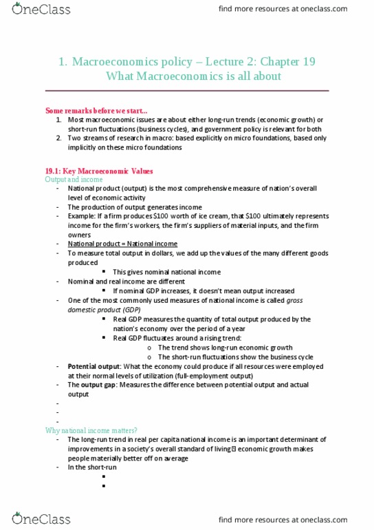 ECON 295 Lecture Notes - Lecture 2: Frictional Unemployment, Potential Output, Output Gap thumbnail