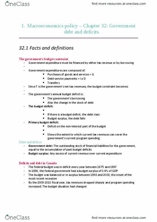 ECON 295 Chapter Notes - Chapter 32: Government Budget Balance, Real Interest Rate, Nominal Interest Rate thumbnail