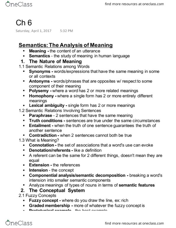 LING 080 Chapter Notes - Chapter 6: Lexicalization, Polysemy, Homophony thumbnail