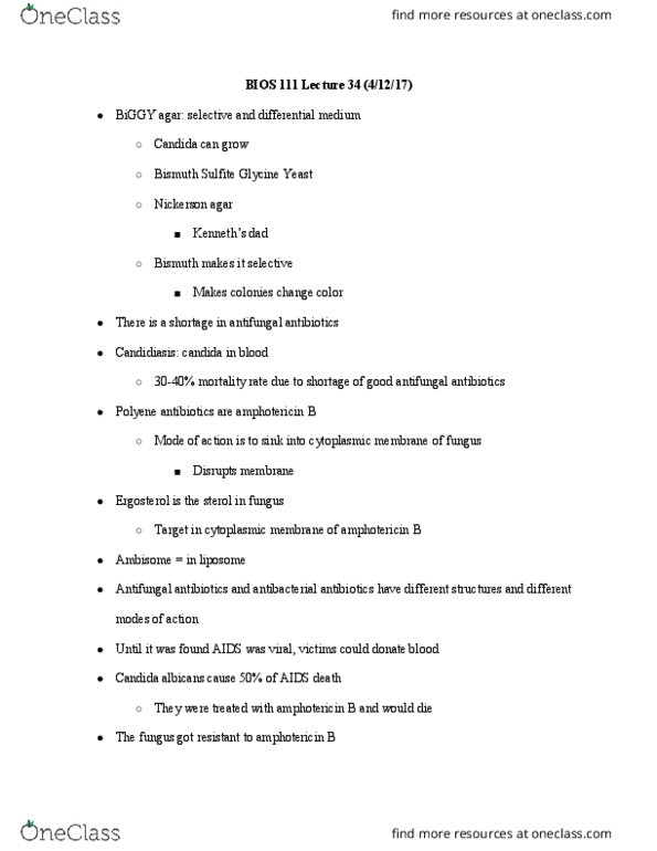 BIOS 111 Lecture Notes - Lecture 34: Hmg-Coa Reductase, Candida Glabrata, Amphotericin B thumbnail
