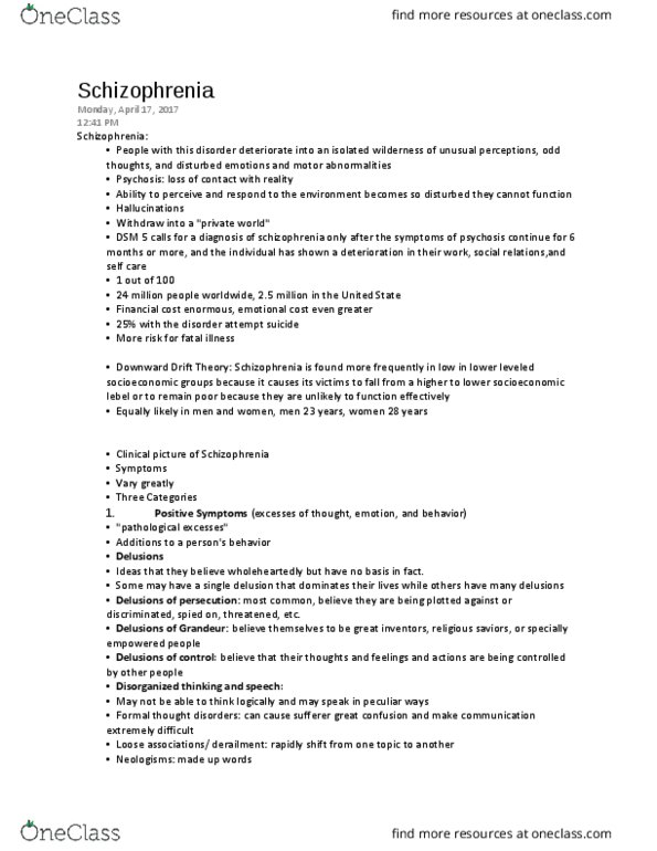 PSYCH 215 Chapter Notes - Chapter 12.1: Thought Disorder, Auditory Hallucination, Auditory Cortex thumbnail