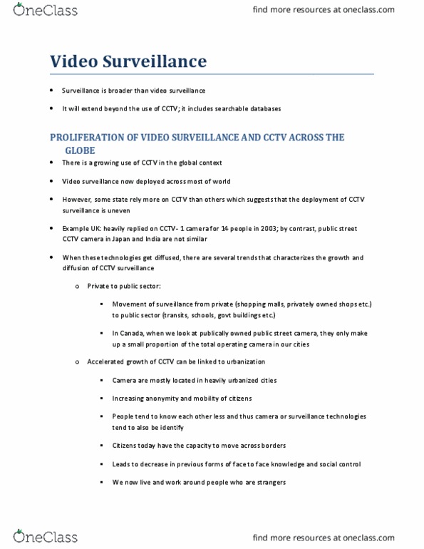 CRIM 3658 Lecture Notes - Lecture 6: Closed-Circuit Television, Cctv-1, Mass Surveillance thumbnail