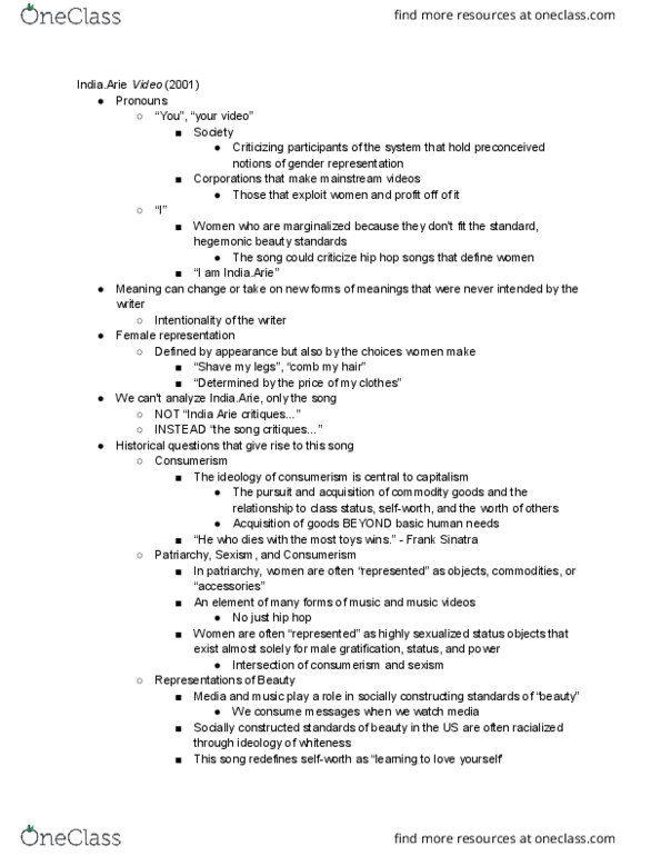 DOC 3 Lecture Notes - Lecture 7: India Arie, Consumerism, Intentionality thumbnail