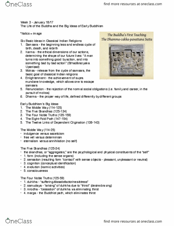 RELIGST 2K03 Lecture Notes - Lecture 3: Skandha, Dukkha, Four Noble Truths thumbnail