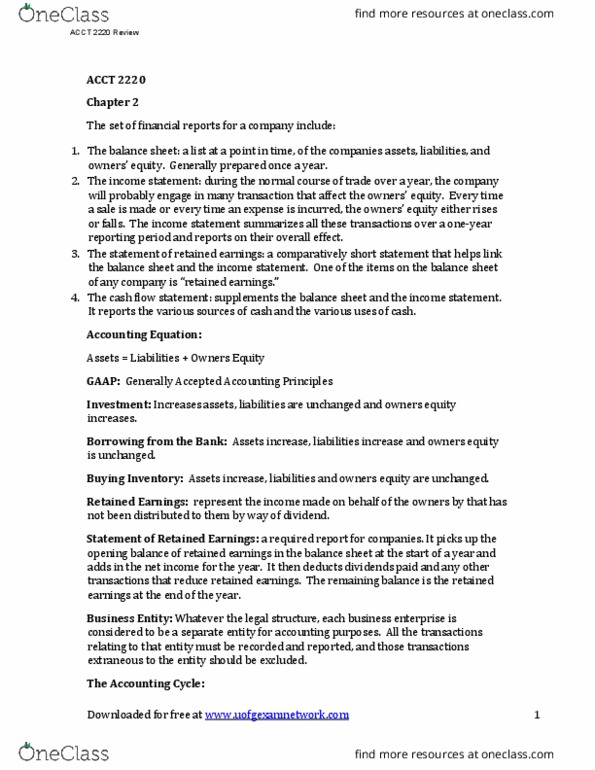 ACCT 2220 Chapter Notes - Chapter 2: Cash Flow Statement, Cash Cash, Retained Earnings thumbnail