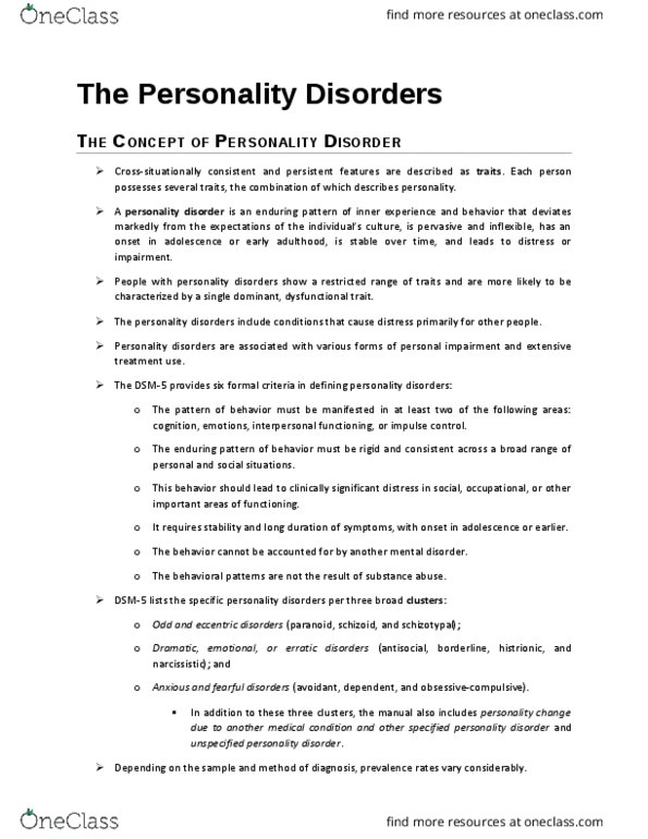 PSYC 3230 Chapter Notes - Chapter 12: Paranoid Personality Disorder, Antisocial Personality Disorder, Borderline Personality Disorder thumbnail