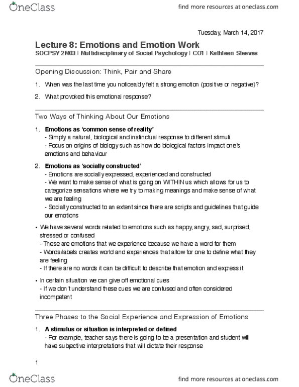 SOCPSY 2M03 Lecture 8: Emotions and Emotion Work thumbnail
