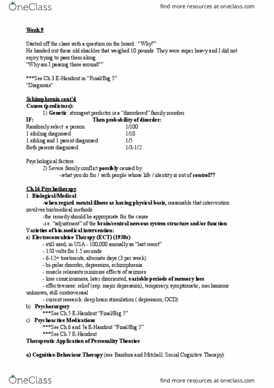 PSYC 1215 Lecture Notes - Lecture 9: Electroconvulsive Therapy, Deep Brain Stimulation, Bipolar Disorder thumbnail