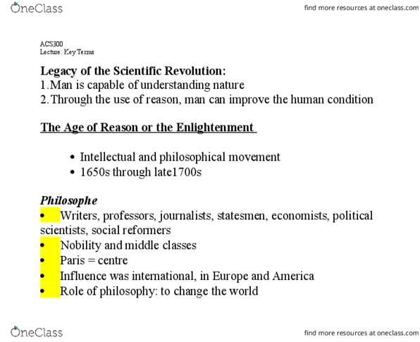 ACS 300 Lecture Notes - Lecture 10: Émilie Du Châtelet, Houghton Mifflin Harcourt, Tabula Rasa thumbnail