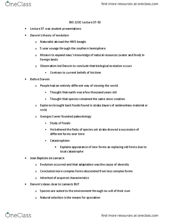 BIO 1030 Lecture Notes - Lecture 38: Georges Cuvier, Biogeography, Uniformitarianism thumbnail