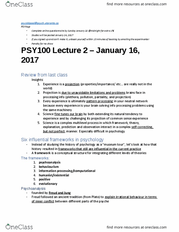 PSY100H1 Lecture Notes - Lecture 2: Theory Of Computation, Auditory Cortex, Cognitive Psychology thumbnail