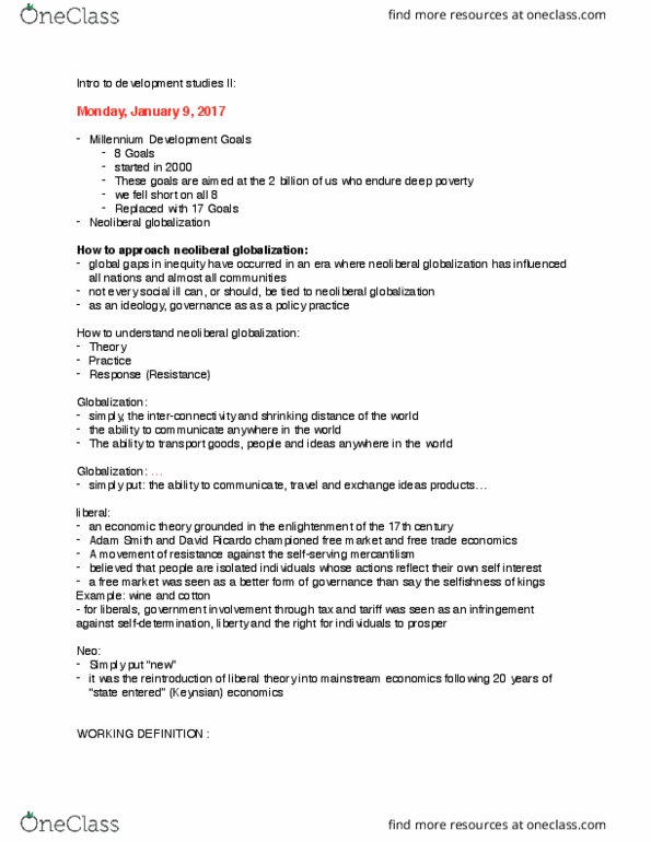 INTD 2002 Lecture Notes - Lecture 1: Bretton Woods Conference, Millennium Development Goals, International Monetary Fund thumbnail