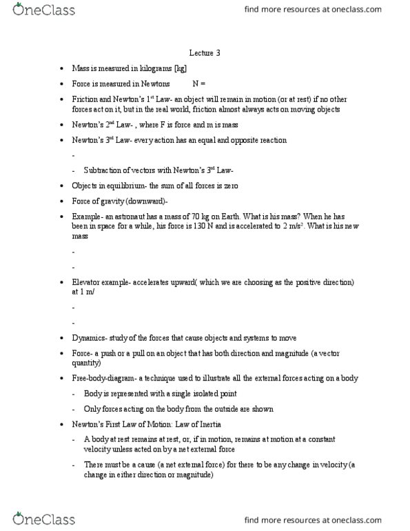 PHYSICS 10 Lecture Notes - Lecture 3: Isolated Point, Net Force thumbnail