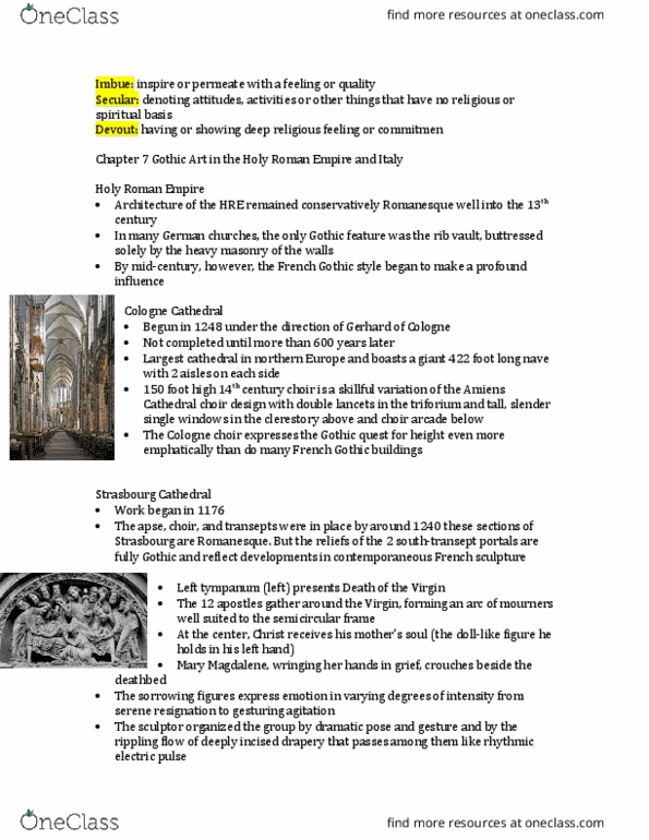 ART 213 Chapter Notes - Chapter 7: Naumburg Master, Strasbourg Cathedral, Cologne Cathedral thumbnail