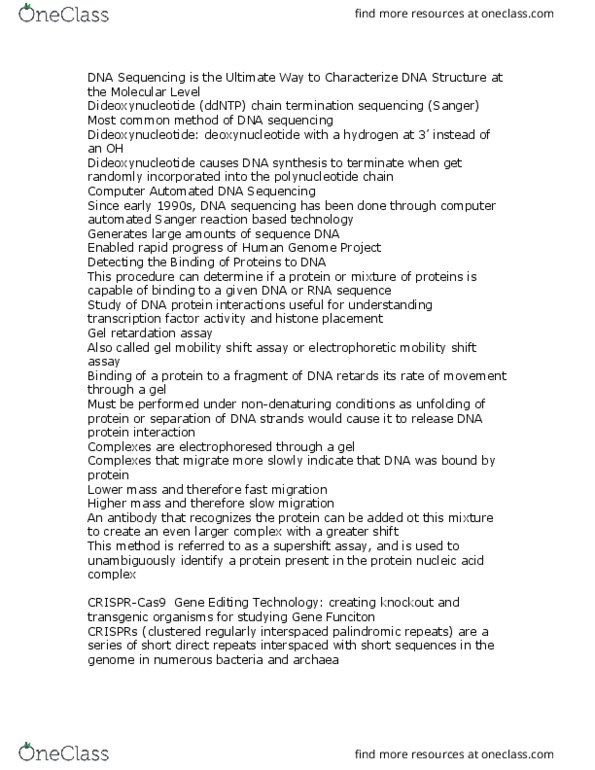 BIL 250 Lecture Notes - Lecture 5: Electrophoretic Mobility Shift Assay, Human Genome Project, Dna Sequencing thumbnail