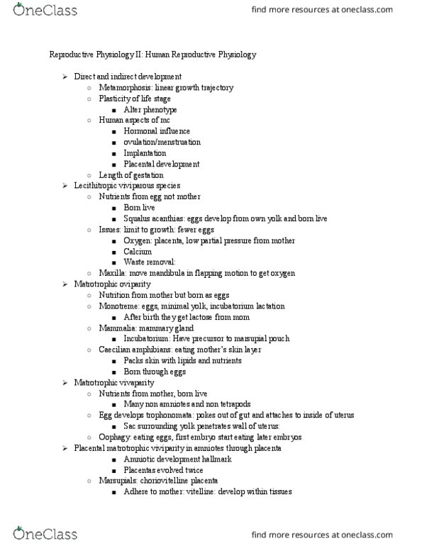 BIOL3030 Lecture Notes - Lecture 31: Placenta, Matrotrophy, Yolk Sac thumbnail