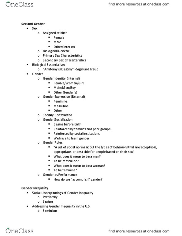 SOCY 101 Lecture Notes - Lecture 11: Sigmund Freud, Gender Identity, Escalator thumbnail