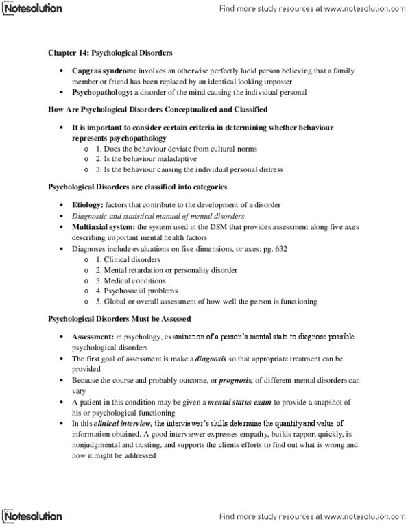 PSY100H1 Chapter Notes - Chapter 14: Neuroglia, Binge Eating, Anxiety Disorder thumbnail