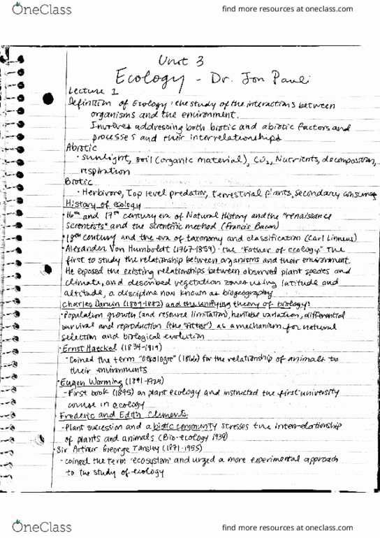 BIOLOGY 152 Lecture Notes - Lecture 30: Macroecology, Plant Ecology, Ecological Succession thumbnail