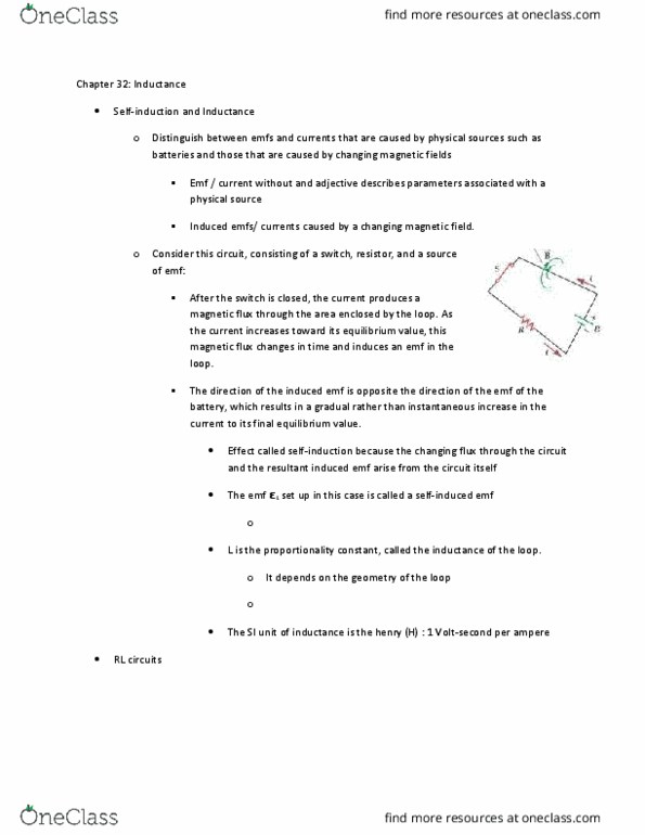 PHYSICS 1E03 Chapter Notes - Chapter 32: Rl Circuit, Ampere, Inductance thumbnail