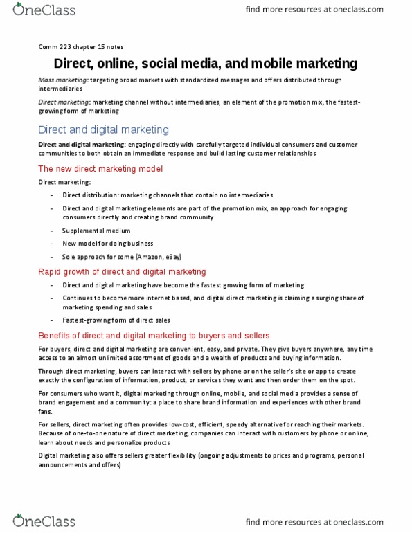 COMM 223 Chapter Notes - Chapter 15: Social Media Marketing, Digital Marketing, Multichannel Marketing thumbnail