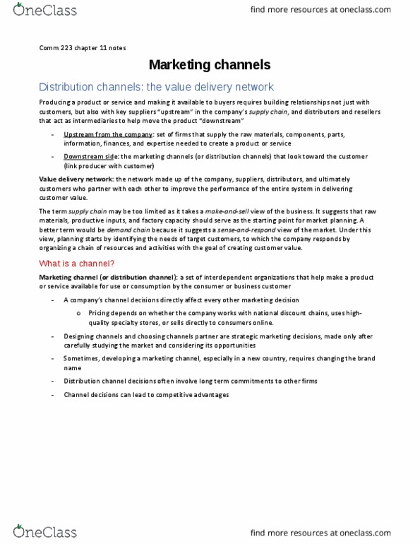 COMM 223 Chapter Notes - Chapter 11: Drop Shipping, Marketing Channel, Services Marketing thumbnail