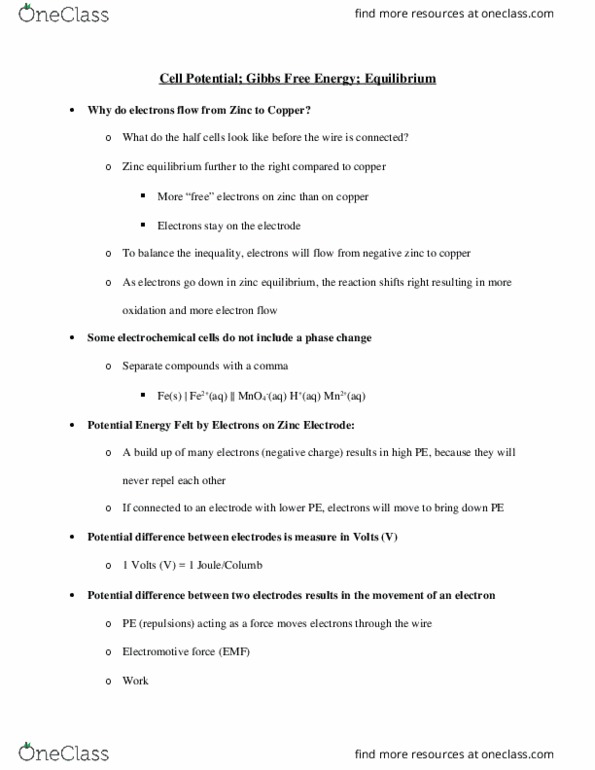 CHEM 1032 Lecture Notes - Lecture 30: Voltage thumbnail