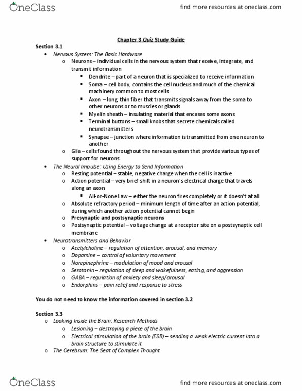 PSY 205 Chapter Notes - Chapter 3: Postsynaptic Potential, Myelin, Cell Nucleus thumbnail