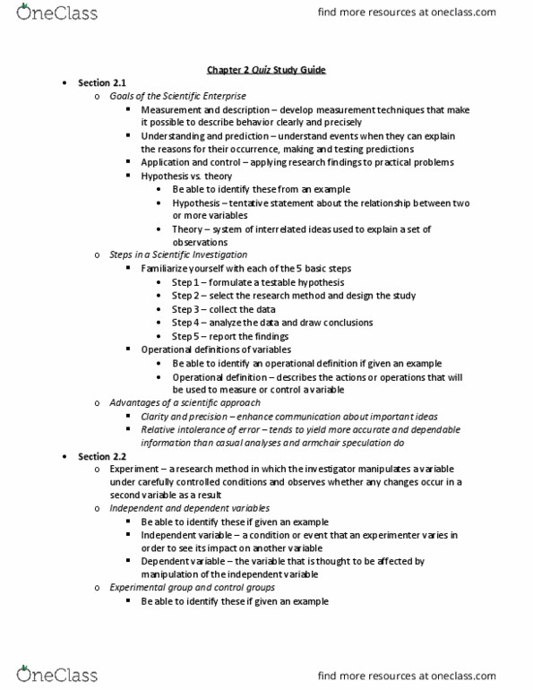 PSY 205 Chapter Notes - Chapter 2: Operational Definition, Dependent And Independent Variables, Naturalistic Observation thumbnail