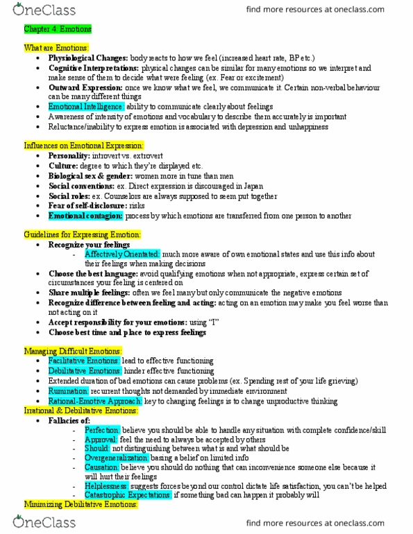 FCSS*1020 Chapter Notes - Chapter 4: Emotional Contagion thumbnail