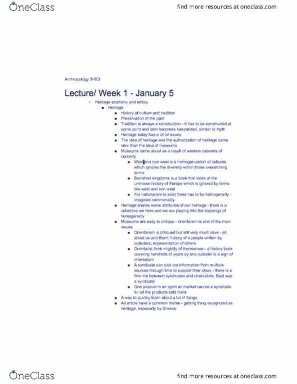 ANTHROP 3HE3 Lecture Notes - Lecture 1: Unesco thumbnail