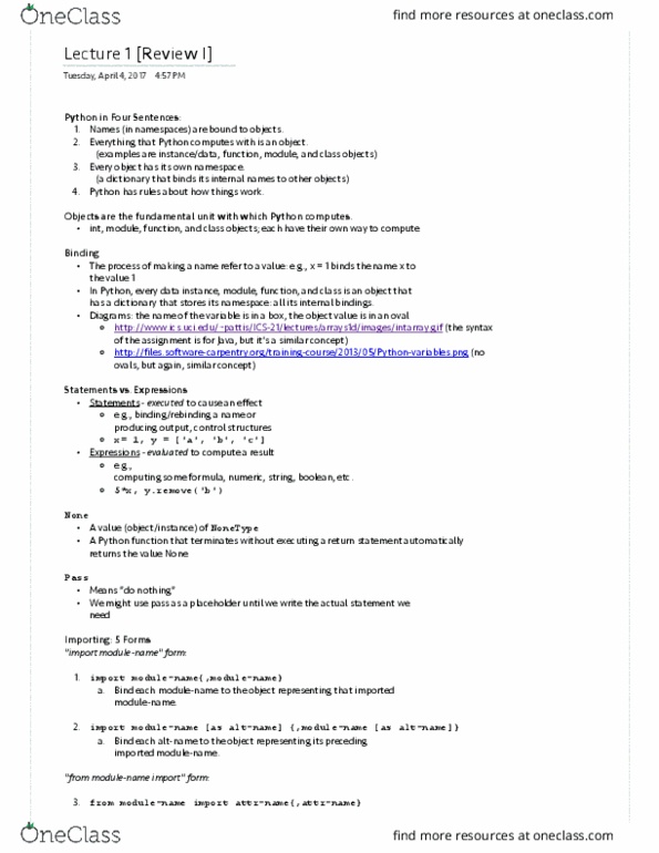 I&C SCI 33 Lecture Notes - Lecture 1: Function Object thumbnail