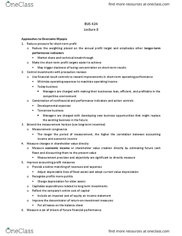 BUS 424 Chapter Notes - Chapter 11-12: Balanced Scorecard, Inventory Turnover, Asset Turnover thumbnail