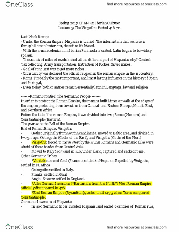 SPAN 42 Lecture Notes - Lecture 3: Western Roman Empire, Iberian Peninsula, Iberians thumbnail