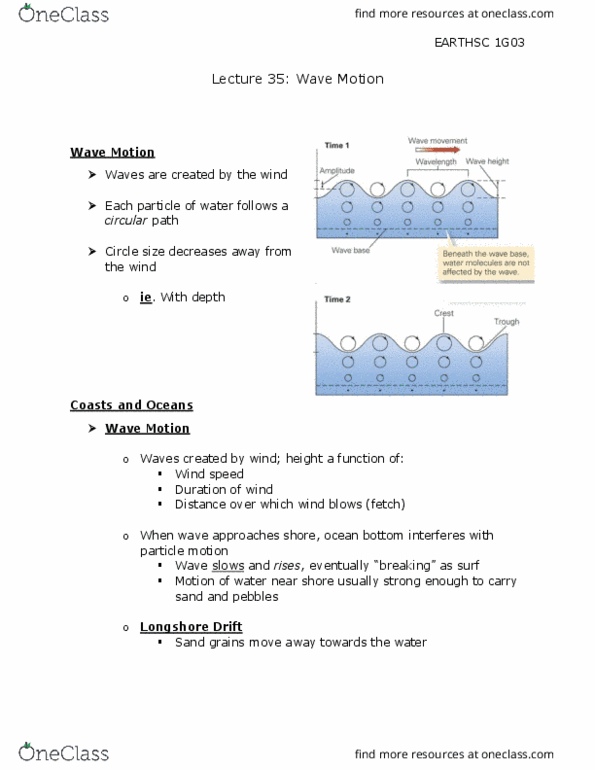 EARTHSC 1G03 Lecture Notes - Lecture 35: Wind Speed, Longshore Drift thumbnail