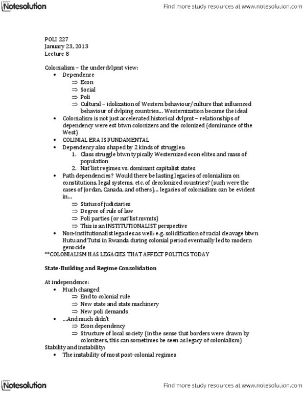 POLI 227 Lecture Notes - Lecture 8: Westernization, Sub-Saharan Africa, Class Conflict thumbnail