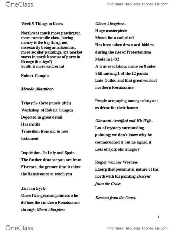 HUM-2020 Lecture Notes - Lecture 9: Ghent Altarpiece, Jan Van Eyck, Giovanni Arnolfini thumbnail