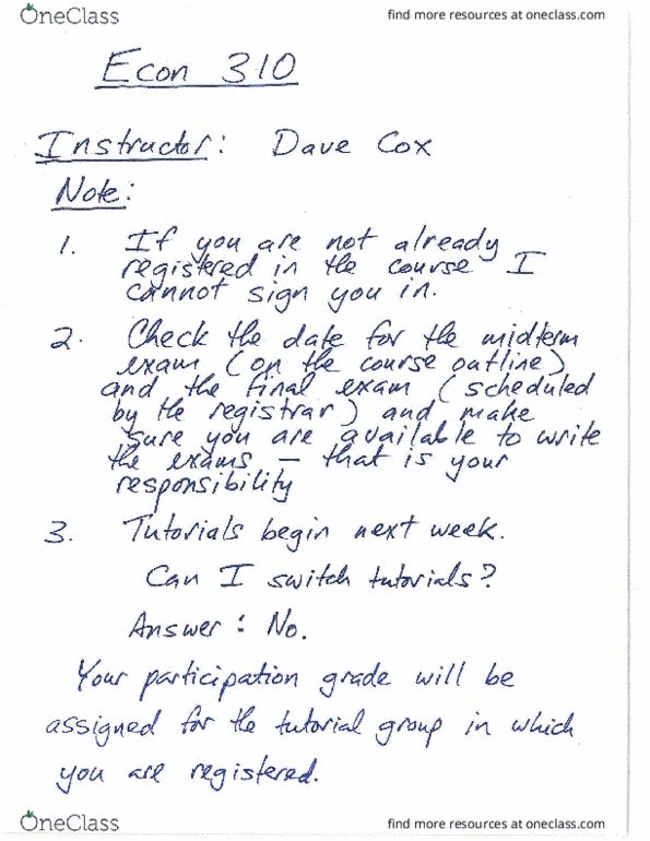ECON 310 Lecture Notes - Lecture 1: Dave Cox, Waat, Investment Banking thumbnail