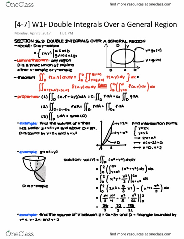 MATH 32B Lecture 3: [4-7] W1F Double Integrals Over a General Region thumbnail