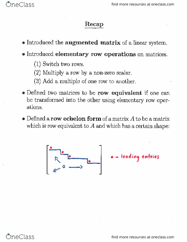 MATH 125 Lecture Notes - Lecture 11: Elementary Matrix, Augmented Matrix, Gaussian Elimination thumbnail