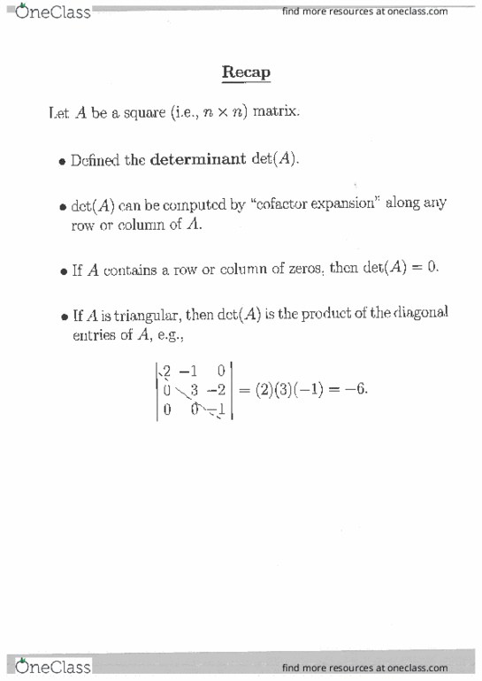 MATH 125 Lecture Notes - Lecture 31: Elementary Matrix, Triangular Matrix, Laplace Expansion thumbnail