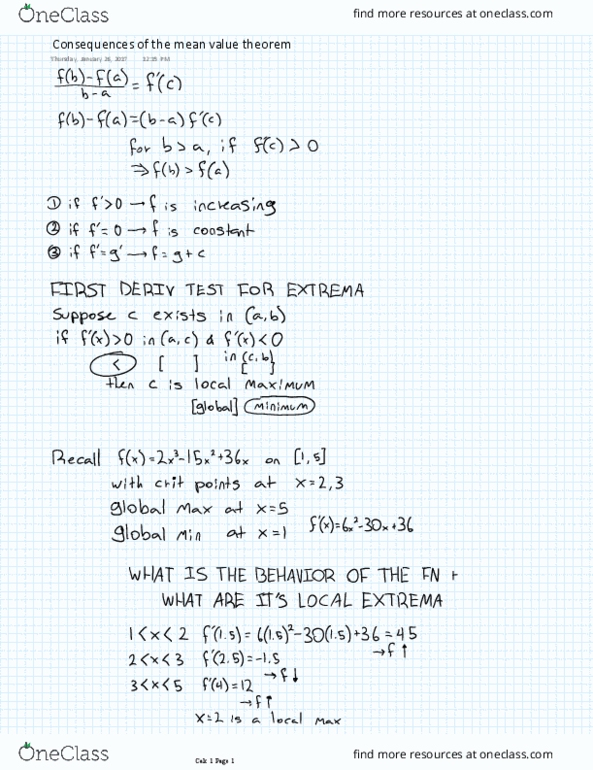 MATH 1341 Lecture 5: Consequences of the mean value theorem thumbnail